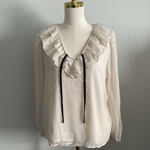 Loft Ivory Black Polka Dot Blouse Large Petite - Picture 11 of 11